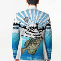 Personalized Crappie Fishing Blazer with Lake Water Splash Scene and Sunrise Silhouette Angler Design - Wonder Print Shop