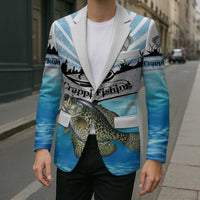 Personalized Crappie Fishing Blazer with Lake Water Splash Scene and Sunrise Silhouette Angler Design - Wonder Print Shop