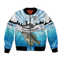 Personalized Crappie Fishing Bomber Jacket with Lake Water Splash Scene and Sunrise Silhouette Angler Design - Wonder Print Shop