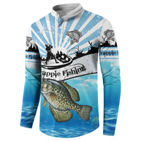 Personalized Crappie Fishing Button Sweatshirt with Lake Water Splash Scene and Sunrise Silhouette Angler Design - Wonder Print Shop