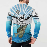 Personalized Crappie Fishing Button Sweatshirt with Lake Water Splash Scene and Sunrise Silhouette Angler Design - Wonder Print Shop