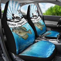 Personalized Crappie Fishing Car Seat Cover with Lake Water Splash Scene and Sunrise Silhouette Angler Design - Wonder Print Shop