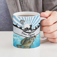 Personalized Crappie Fishing Ceramic Mug with Lake Water Splash Scene and Sunrise Silhouette Angler Design - Wonder Print Shop