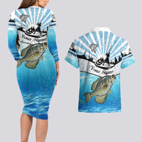 Personalized Crappie Fishing Couples Matching Long Sleeve Bodycon Dress and Hawaiian Shirt with Lake Water Splash Scene and Sunrise Silhouette Angler Design - Wonder Print Shop