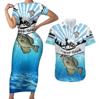 Personalized Crappie Fishing Couples Matching Short Sleeve Bodycon Dress and Hawaiian Shirt with Lake Water Splash Scene and Sunrise Silhouette Angler Design - Wonder Print Shop
