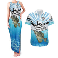 Personalized Crappie Fishing Couples Matching Tank Maxi Dress and Hawaiian Shirt with Lake Water Splash Scene and Sunrise Silhouette Angler Design - Wonder Print Shop