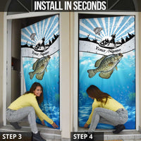 Personalized Crappie Fishing Door Cover with Lake Water Splash Scene and Sunrise Silhouette Angler Design - Wonder Print Shop