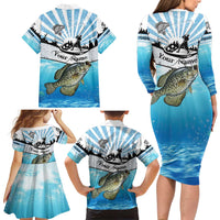 Personalized Crappie Fishing Family Matching Long Sleeve Bodycon Dress and Hawaiian Shirt with Lake Water Splash Scene and Sunrise Silhouette Angler Design - Wonder Print Shop