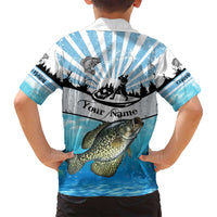 Personalized Crappie Fishing Family Matching Puletasi and Hawaiian Shirt with Lake Water Splash Scene and Sunrise Silhouette Angler Design - Wonder Print Shop