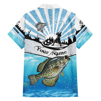 Personalized Crappie Fishing Family Matching Puletasi and Hawaiian Shirt with Lake Water Splash Scene and Sunrise Silhouette Angler Design - Wonder Print Shop