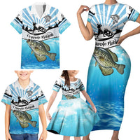 Personalized Crappie Fishing Family Matching Short Sleeve Bodycon Dress and Hawaiian Shirt with Lake Water Splash Scene and Sunrise Silhouette Angler Design - Wonder Print Shop