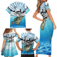 Personalized Crappie Fishing Family Matching Short Sleeve Bodycon Dress and Hawaiian Shirt with Lake Water Splash Scene and Sunrise Silhouette Angler Design - Wonder Print Shop