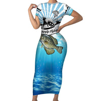 Personalized Crappie Fishing Family Matching Short Sleeve Bodycon Dress and Hawaiian Shirt with Lake Water Splash Scene and Sunrise Silhouette Angler Design - Wonder Print Shop