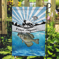 Personalized Crappie Fishing Garden Flag with Lake Water Splash Scene and Sunrise Silhouette Angler Design - Wonder Print Shop