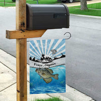 Personalized Crappie Fishing Garden Flag with Lake Water Splash Scene and Sunrise Silhouette Angler Design - Wonder Print Shop
