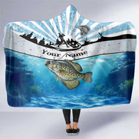 Personalized Crappie Fishing Hooded Blanket with Lake Water Splash Scene and Sunrise Silhouette Angler Design - Wonder Print Shop