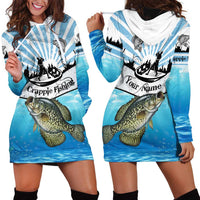 Personalized Crappie Fishing Hoodie Dress with Lake Water Splash Scene and Sunrise Silhouette Angler Design - Wonder Print Shop