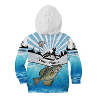 Personalized Crappie Fishing Kid Hoodie with Lake Water Splash Scene and Sunrise Silhouette Angler Design - Wonder Print Shop