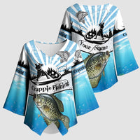 Personalized Crappie Fishing Kimono Sleeve Blouse with Lake Water Splash Scene and Sunrise Silhouette Angler Design - Wonder Print Shop