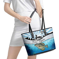 Personalized Crappie Fishing Leather Tote Bag with Lake Water Splash Scene and Sunrise Silhouette Angler Design - Wonder Print Shop