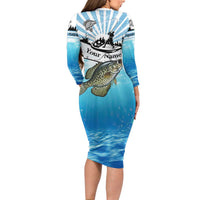 Personalized Crappie Fishing Long Sleeve Bodycon Dress with Lake Water Splash Scene and Sunrise Silhouette Angler Design - Wonder Print Shop