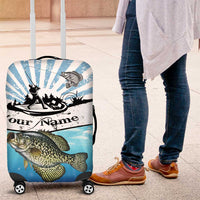 Personalized Crappie Fishing Luggage Cover with Lake Water Splash Scene and Sunrise Silhouette Angler Design - Wonder Print Shop