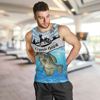 Personalized Crappie Fishing Men Tank Top with Lake Water Splash Scene and Sunrise Silhouette Angler Design - Wonder Print Shop