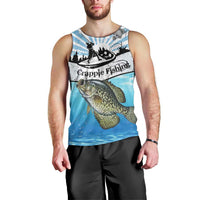 Personalized Crappie Fishing Men Tank Top with Lake Water Splash Scene and Sunrise Silhouette Angler Design - Wonder Print Shop