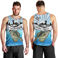 Personalized Crappie Fishing Men Tank Top with Lake Water Splash Scene and Sunrise Silhouette Angler Design - Wonder Print Shop
