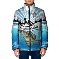 Personalized Crappie Fishing Padded Jacket with Lake Water Splash Scene and Sunrise Silhouette Angler Design - Wonder Print Shop