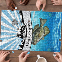 Personalized Crappie Fishing Puzzle with Lake Water Splash Scene and Sunrise Silhouette Angler Design - Wonder Print Shop