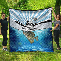 Personalized Crappie Fishing Quilt with Lake Water Splash Scene and Sunrise Silhouette Angler Design - Wonder Print Shop