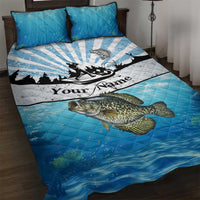 Personalized Crappie Fishing Quilt Bed Set with Lake Water Splash Scene and Sunrise Silhouette Angler Design - Wonder Print Shop
