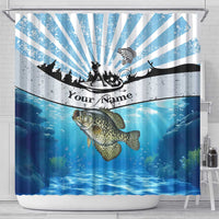 Personalized Crappie Fishing Shower Curtain with Lake Water Splash Scene and Sunrise Silhouette Angler Design - Wonder Print Shop