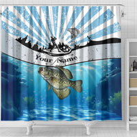 Personalized Crappie Fishing Shower Curtain with Lake Water Splash Scene and Sunrise Silhouette Angler Design - Wonder Print Shop