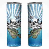 Personalized Crappie Fishing Skinny Tumbler with Lake Water Splash Scene and Sunrise Silhouette Angler Design - Wonder Print Shop