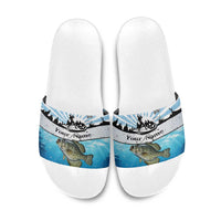 Personalized Crappie Fishing Slide Sandals with Lake Water Splash Scene and Sunrise Silhouette Angler Design - Wonder Print Shop