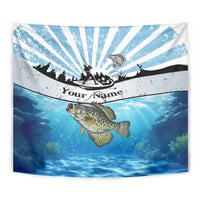 Personalized Crappie Fishing Tapestry with Lake Water Splash Scene and Sunrise Silhouette Angler Design - Wonder Print Shop