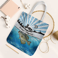 Personalized Crappie Fishing Tote Bag with Lake Water Splash Scene and Sunrise Silhouette Angler Design - Wonder Print Shop