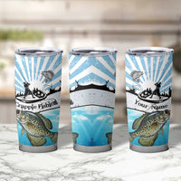 Personalized Crappie Fishing Tumbler Cup with Lake Water Splash Scene and Sunrise Silhouette Angler Design - Wonder Print Shop
