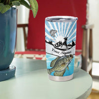 Personalized Crappie Fishing Tumbler Cup with Lake Water Splash Scene and Sunrise Silhouette Angler Design - Wonder Print Shop