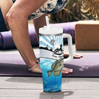 Personalized Crappie Fishing Tumbler With Handle with Lake Water Splash Scene and Sunrise Silhouette Angler Design - Wonder Print Shop