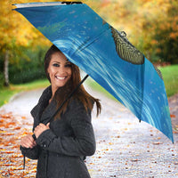 Personalized Crappie Fishing Umbrella with Lake Water Splash Scene and Sunrise Silhouette Angler Design - Wonder Print Shop