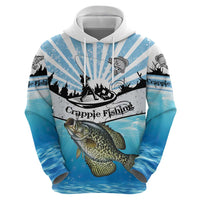 Personalized Crappie Fishing Zip Hoodie with Lake Water Splash Scene and Sunrise Silhouette Angler Design - Wonder Print Shop