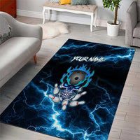 Personalized Bowling Skull Area Rug with Blue Flame Energy and Electric Lightning Strike Pattern - Wonder Print Shop