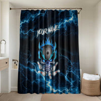 Personalized Bowling Skull Bathroom Set with Blue Flame Energy and Electric Lightning Strike Pattern - Wonder Print Shop