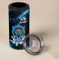 Personalized Bowling Skull 4 in 1 Can Cooler Tumbler with Blue Flame Energy and Electric Lightning Strike Pattern - Wonder Print Shop