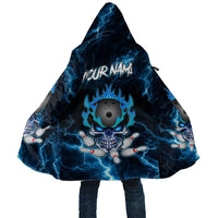 Personalized Bowling Skull Cloak with Blue Flame Energy and Electric Lightning Strike Pattern - Wonder Print Shop