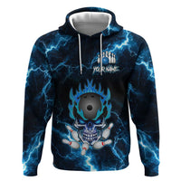 Personalized Bowling Skull Hoodie with Blue Flame Energy and Electric Lightning Strike Pattern - Wonder Print Shop