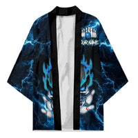 Personalized Bowling Skull Kimono with Blue Flame Energy and Electric Lightning Strike Pattern - Wonder Print Shop